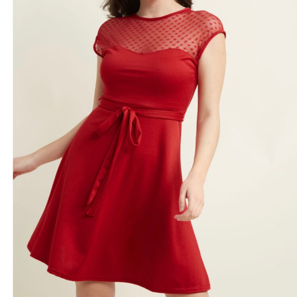 ModCloth The Answer is Sheer Knit Dress in Red, L